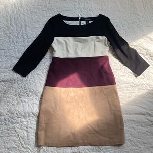 Color Block 3/4 Sleeve Business Dress